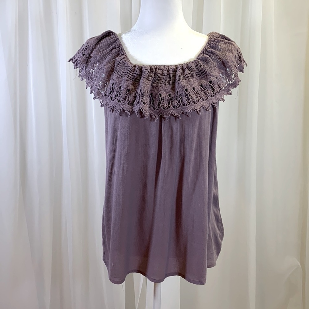 Vanilla Star, XL, Women's/Teen Lightweight Flowy Top with Crochet Neckline